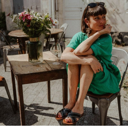 L'authentique noir croco rivé - Black Flamingo Officiel , sandales, maroc, sandales artisanales, sandales cuir